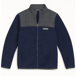 Eddie Bauer Kids Fleece Jacket 12/14 Blue Full Zip with Quilted Shoulders